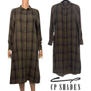 CP Shades Cotton Button-Down Shirt-Dress Plaid Green Women’s Small